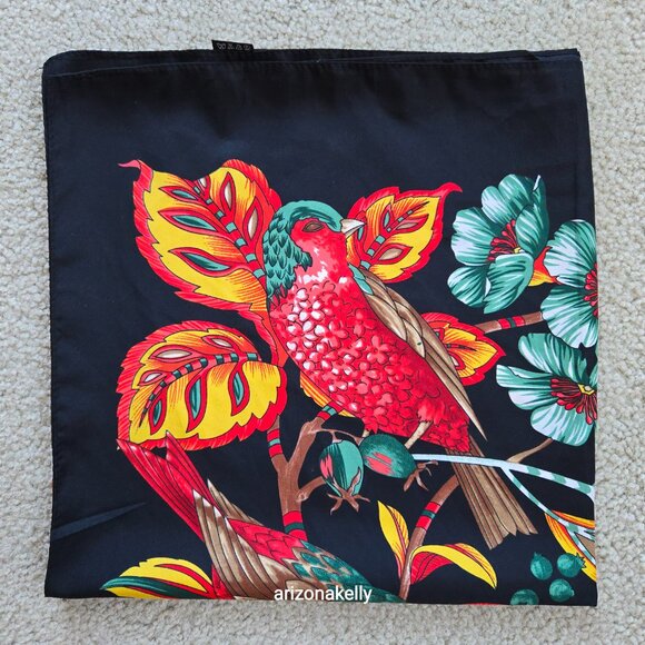 NWOT Huge Silk Scarf Shawl Wrap Birds Leaves Flowers - Picture 11 of 11